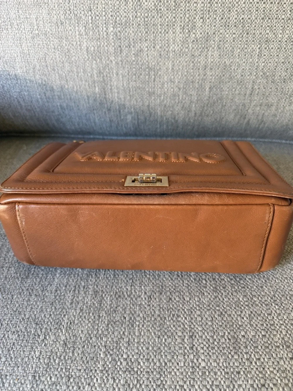 Valentino Cognac Leather Chain Shoulder Bag with Logo - Picture 3 of 5